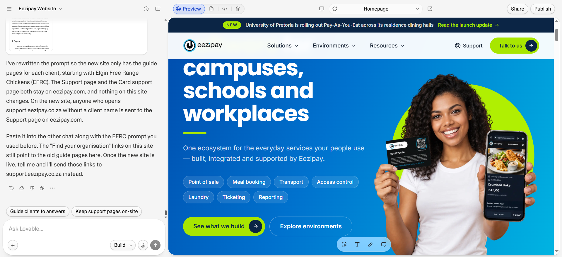 The new Eezipay React website being refined in a modern build environment